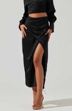 Loretta Satin Wrap Front Midi Skirt -ASTR the Label Store ACS9111VR BLACK 3 scaled