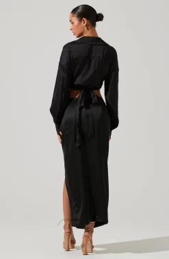 Loretta Satin Wrap Front Midi Skirt -ASTR the Label Store ACS9111VR BLACK 5 scaled