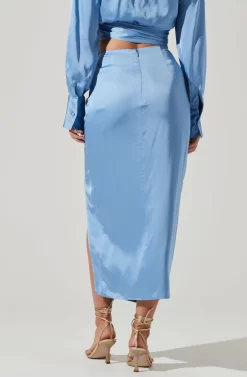 Loretta Satin Wrap Front Midi Skirt -ASTR the Label Store ACS9111VR BLUE 4 scaled