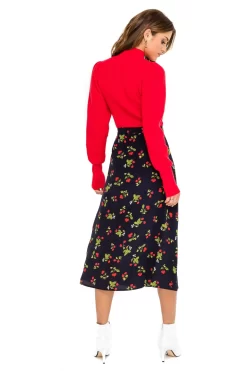 Button Side Slit Midi Skirt 7 Button Side Slit Midi Skirt -ASTR the Label Store ACS923B NAVY CHERRY PRINT 03 scaled