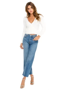 Wrap Front Fuzzy Sweater -ASTR the Label Store ACT15013 CREAM 01 scaled