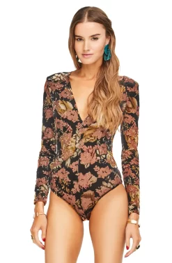 Vickie Bodysuit -ASTR the Label Store ACT15038 BLACK RUST FLORAL 04 scaled