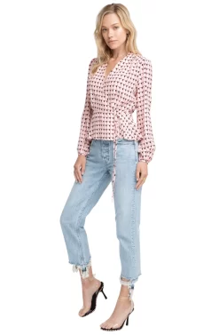 Long Sleeve Front Tie Wrap Top -ASTR the Label Store ACT15168 PINK BLACK GEO 02 scaled