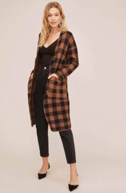 Checkmate Cardigan -ASTR the Label Store ACT15581 COCOA BLACK PLAID 1 scaled
