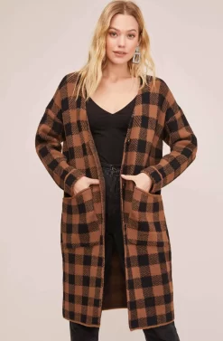 Checkmate Cardigan -ASTR the Label Store ACT15581 COCOA BLACK PLAID 2 scaled
