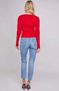 Marina Puff Sleeve Sweater -ASTR the Label Store ACT15585 VIBRANT RED 4A scaled