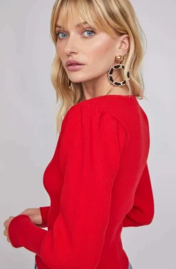Marina Puff Sleeve Sweater -ASTR the Label Store ACT15585 VIBRANT RED 5A scaled