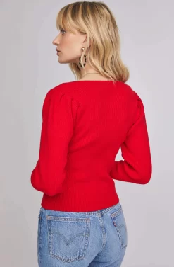 Marina Puff Sleeve Sweater -ASTR the Label Store ACT15585 VIBRANT RED 6A scaled