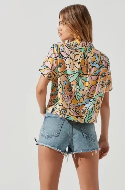 Tourist Tropical Print Short Sleeve Top -ASTR the Label Store ACT16041L TROPICALPAPAYA 1458 scaled