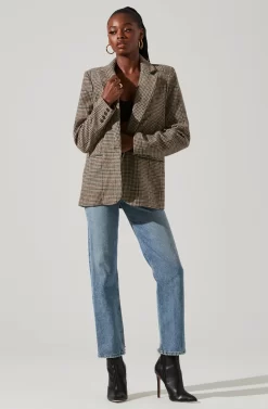 Harlow Plaid Blazer -ASTR the Label Store ACT16133W BROWN GREENPLAID 1 scaled