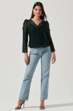 Spot Me Burnout Polka Dot Long Sleeve Top -ASTR the Label Store ACT16198 FORESTGREEN 1 scaled