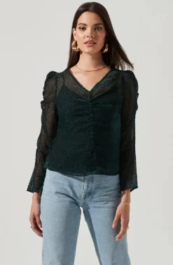 Spot Me Burnout Polka Dot Long Sleeve Top -ASTR the Label Store ACT16198 FORESTGREEN 2 scaled