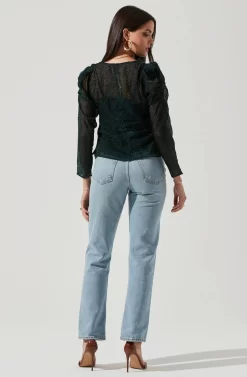 Spot Me Burnout Polka Dot Long Sleeve Top -ASTR the Label Store ACT16198 FORESTGREEN 3 scaled