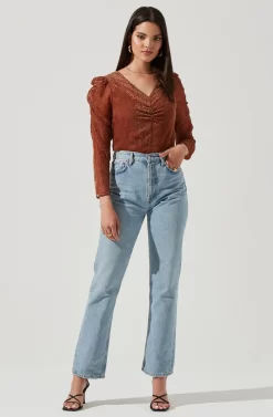 Spot Me Burnout Polka Dot Long Sleeve Top -ASTR the Label Store ACT16198 GINGER 1 scaled