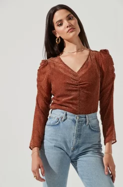 Spot Me Burnout Polka Dot Long Sleeve Top -ASTR the Label Store ACT16198 GINGER 2 scaled