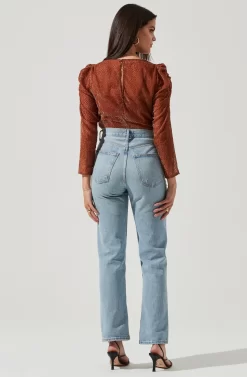 Spot Me Burnout Polka Dot Long Sleeve Top -ASTR the Label Store ACT16198 GINGER 3 scaled