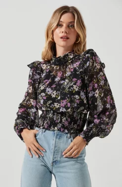 Everly Floral Smocked Waist Top 10 Everly Floral Smocked Waist Top -ASTR the Label Store ACT16199JC BLACKLILACMULTIFLORAL 1 scaled