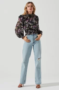 Everly Floral Smocked Waist Top 8 Everly Floral Smocked Waist Top -ASTR the Label Store ACT16199JC BLACKLILACMULTIFLORAL 3 scaled