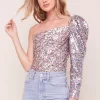 Isolde One Shoulder Sequin Bodysuit