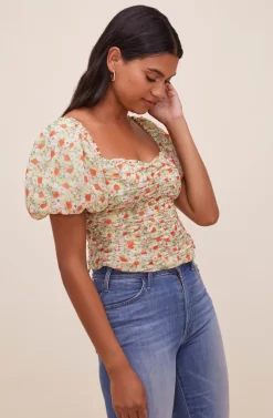 Tenley Floral Ruched Top -ASTR the Label Store ACT16466 GREENREDDITSY 2 scaled
