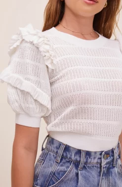 Sonora Pointelle Puff Sleeve Sweater -ASTR the Label Store ACT16540 WHITE 4 scaled