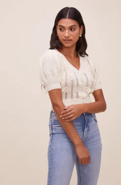 Yana Short Sleeve Pointelle Cardigan -ASTR the Label Store ACT16582 IVORY 3 scaled