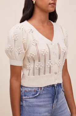 Yana Short Sleeve Pointelle Cardigan -ASTR the Label Store ACT16582 IVORY 5 scaled