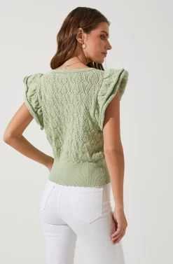 Myla Ruffle Sleeve Cardigan -ASTR the Label Store ACT16583 LAURELGREEN 4 scaled