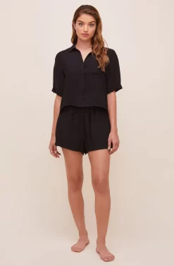 Chrysanthe Short Sleeve Button Up Top -ASTR the Label Store ACT16584 BLACK 1 scaled