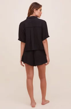 Chrysanthe Short Sleeve Button Up Top -ASTR the Label Store ACT16584 BLACK 4 scaled