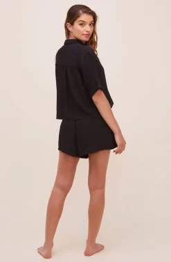 Chrysanthe Short Sleeve Button Up Top -ASTR the Label Store ACT16584 BLACK 5 scaled