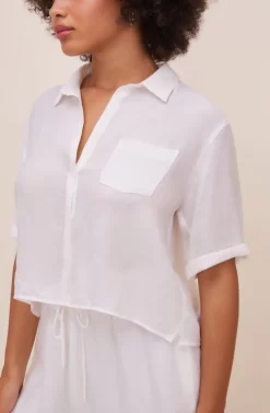 Chrysanthe Short Sleeve Button Up Top -ASTR the Label Store ACT16584 WHITE 1 scaled