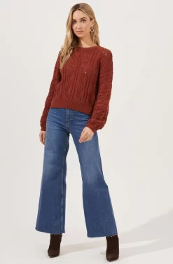 Soulmate Pointelle Knit Sweater -ASTR the Label Store ACT16669 RUST 1 scaled