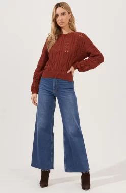 Soulmate Pointelle Knit Sweater -ASTR the Label Store ACT16669 RUST 2 scaled