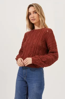 Soulmate Pointelle Knit Sweater -ASTR the Label Store ACT16669 RUST 3 scaled