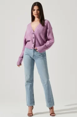 Belmont Button Down Cardigan -ASTR the Label Store ACT16728 PURPLEMULTI 1 NEW scaled