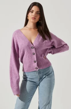 Belmont Button Down Cardigan -ASTR the Label Store ACT16728 PURPLEMULTI 2 NEW scaled