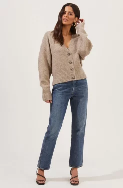 Belmont Button Down Cardigan -ASTR the Label Store ACT16728 TAUPEGREYMARL 1 scaled