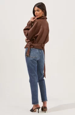 Rubia Faux Leather Moto Jacket -ASTR the Label Store ACT16740 BROWN 5 scaled