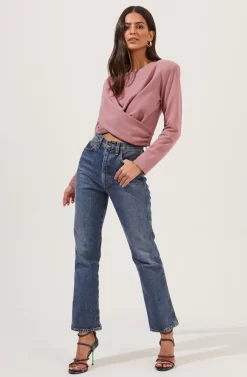 Moxie Cropped Wrap Front Sweatshirt -ASTR the Label Store ACT16783F DUSTYROSE 1 scaled