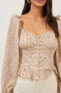 Concord Floral Peplum Puff Sleeve Top -ASTR the Label Store ACT16819 TAUPEBLUEDITSY 3 scaled