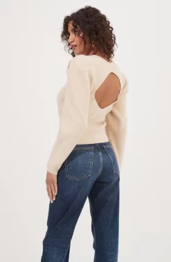 Catalina Volume Shoulder Cutout Sweater -ASTR the Label Store ACT16838 CREAM 6 scaled