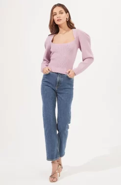 Catalina Volume Shoulder Cutout Sweater -ASTR the Label Store ACT16838 LILAC 1 scaled