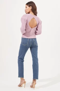 Catalina Volume Shoulder Cutout Sweater -ASTR the Label Store ACT16838 LILAC 4 scaled