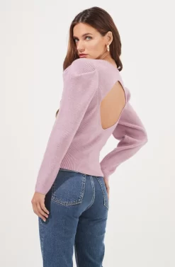 Catalina Volume Shoulder Cutout Sweater -ASTR the Label Store ACT16838 LILAC 5 scaled