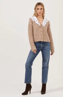 Pemberley Oversized Collar Cable Knit Cardigan -ASTR the Label Store ACT16849 TAUPE 1 scaled