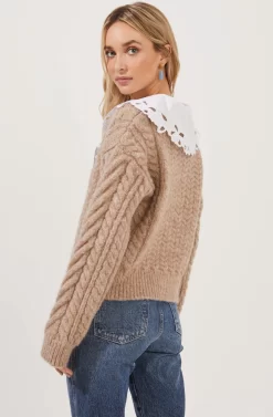 Pemberley Oversized Collar Cable Knit Cardigan -ASTR the Label Store ACT16849 TAUPE 5 scaled
