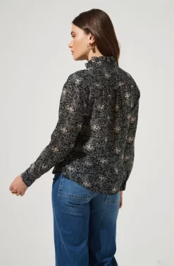 Dear To Me Floral Button Up Top -ASTR the Label Store ACT16856 BLACKMULTIFLORAL 4 2 scaled