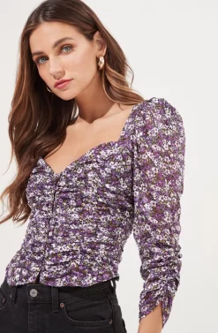 Colima Floral Ruched Top 10 Colima Floral Ruched Top -ASTR the Label Store ACT16868 PURPLEMULTI 4 scaled