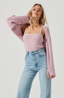 Yara Cami And Shrug Sweater Set 21 Yara Cami And Shrug Sweater Set -ASTR the Label Store ACT16924B PINK 2 scaled